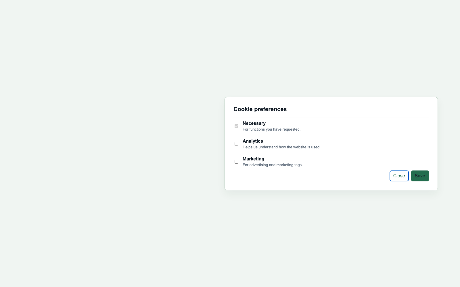 The actual Mayicookies preference center with category controls
